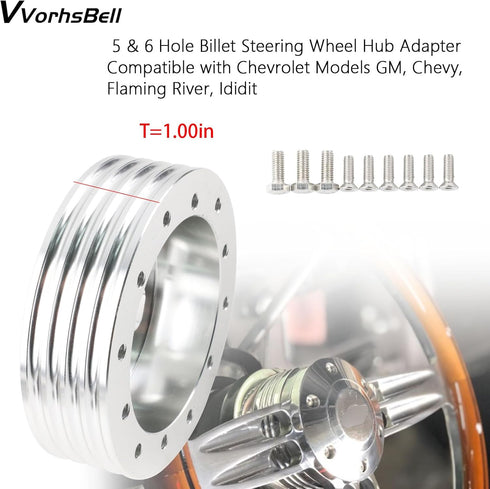 1'' Steering Wheel Hub Adapter Conversion Spacer,6 Hole to 3 Hole Steering Wheel Adapter Boss Kit(Silver)...