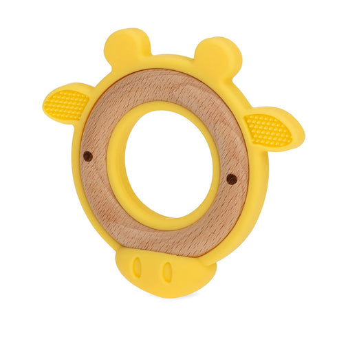 Nuby Natural Wood Teether with Soft Silicone, Minimalist Design Easy to Clean, Giraffe Yellow...