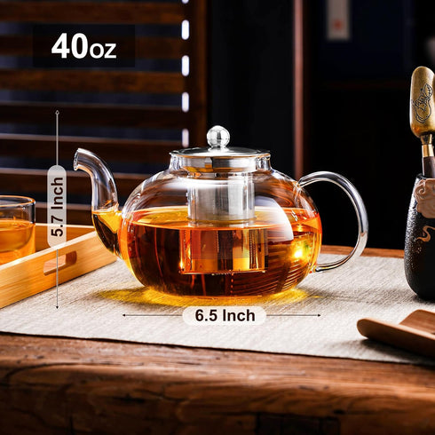PARACITY Glass Teapot Stovetop 40 OZ/1200ml, Borosilicate Clear Tea Kettle with Removable 18/8 Stainless Steel Infuser, Teapot Blooming and Loose ...