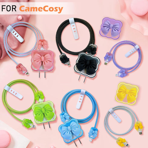 Kawaii Phone Cable Protector for iPhone 18W/20W USB-C Charger with 3D Bow Tie Wave Design,Clear Soft Charger Protective Case Data Line Cover Cute ...