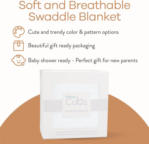 Comfy Cubs Muslin Swaddle Blankets Neutral Receiving Blanket Swaddling, Wrap for Boys and Girls, Baby Essentials, Registry & Gift (White)...