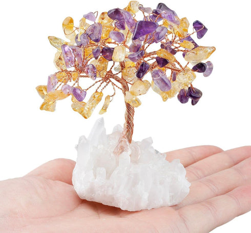 mookaitedecor Amethyst & Citrine Crystal Tree, Quartz Cluster Rock Crystal Base Bonsai Money Tree for Wealth and Luck...
