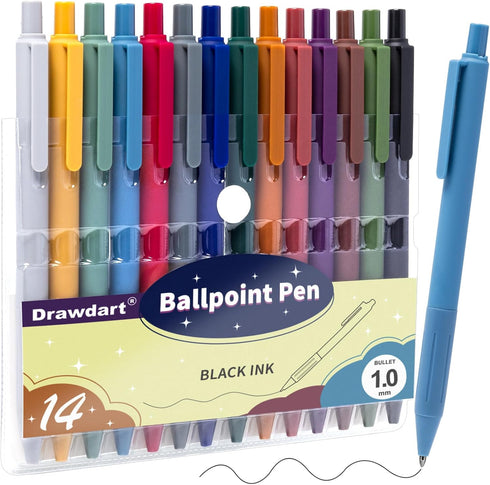 Pens Ballpoint, 14 Pack Smooth Writing Pens, Ball Point Pens Black Ink Medium Point (1.0mm), Retractable Pretty Journaling Pens School Office Supp...
