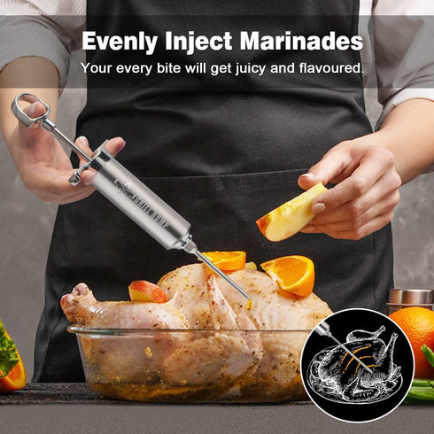 Meat Injector Syringe Kit with 3 Professional Marinade Injector Needles for BBQ Grill Smoker, Turkey and Brisket; 2-oz Large Capacity, Including P...