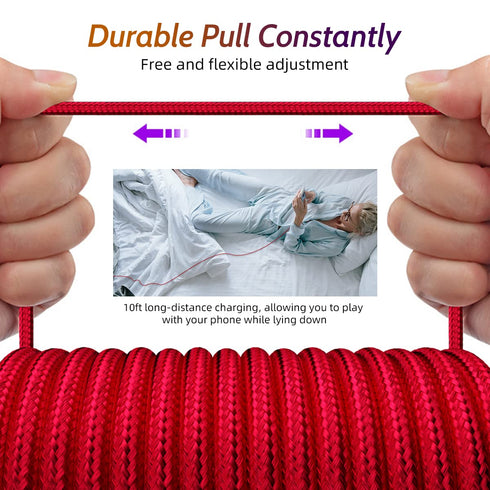 540° Rotating Magnetic Charging Cable (Red 4-Pack 3/3/6/6ft) 3 in 1 USB C Magnetic Phone Charger Cable 2.4A Fast Charge Cord for iPhone Samsung Mo...