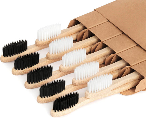 Biodegradable Bamboo Toothbrushes, 10 Piece BPA Free Soft Bristles Toothbrushes, Natural, Eco-Friendly, Green and Compostable...