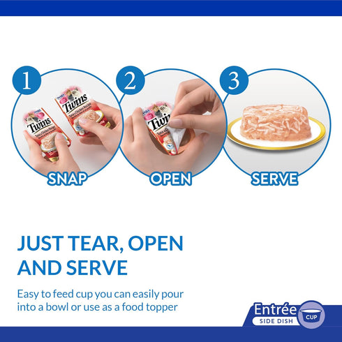 INABA Twins for Cats, Grain-Free Shredded Chicken & Broth Gelée Side Dish/Complement/Topper Cups, 1.23 Ounce - 2 Count (Pack of 6), Chicken Recipe...