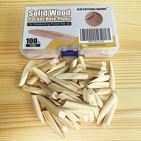 AUTOTOOLHOME 100 Pack Solid Wood Pocket Hole Plugs Pine for Pocket Hole Jig Woodworking Tool with a Storage Case(100)...