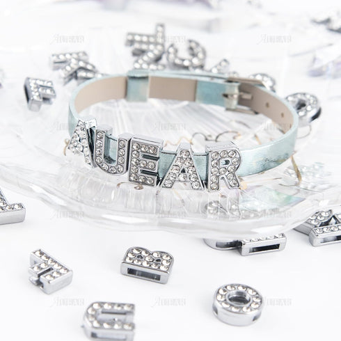 AUEAR, 52 Pack Silver A-Z 8mm Full Rhinestone Slide Crystal Alphabet Alloy Letter Charm for Bracelets Necklace Wristbands DIY Jewelry Making...