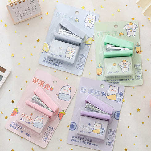 1 Set Pink Mini Stapler with No.12 Staples, Cute Rabbit Pattern Desktop Stapler, Staple Remover, Bookbinding Machine Desk Staplers for Paper Clips...