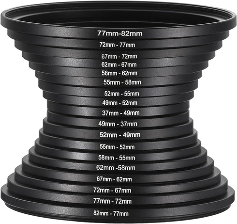 PATIKIL 9pcs Step Up Ring, 9pcs Step Down Ring, Camera Lens Filter Adapter Ring Aluminum Filter Ring Adapter Set for Camera Lens Hood, 72-77MM, 77...