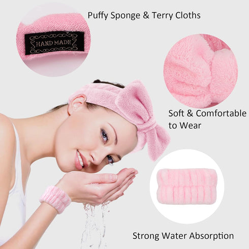 Skincare Spa Headband, Skincare Sponge Headbands for Washing Face, Puffy Make up Headbands with Fluffy Wristbands Set for Women Girls, Soft Terry ...