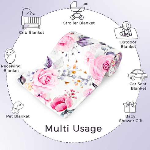 30'' x 40''Baby Blankets, Super Soft Floral Minky Toddler Newborn Blanket for Boys Girls, Dotted Backing, Double Layer, Crib Receiving Blanket for...