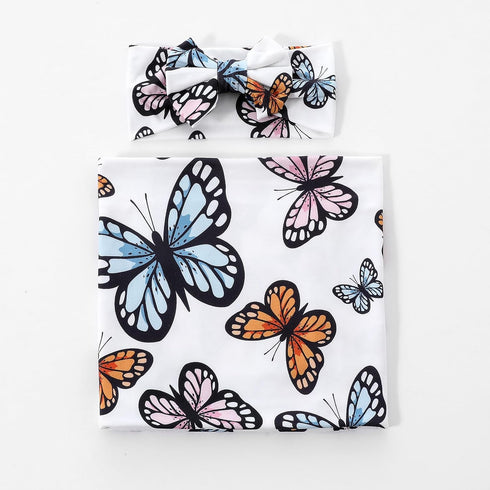Galabloomer Receiving Blanket Headband Set Flower Print Baby Swaddle Receiving Blankets (colorful butterfly)...