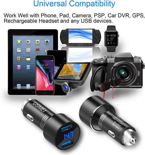 Car Charger, USMEI Quick Charge 3.0 Dual USB Charger Adapter with Voltmeter, Compatible with iPhone 15/14/13, Samsung S24/S23/S22/Note 20/10 and M...
