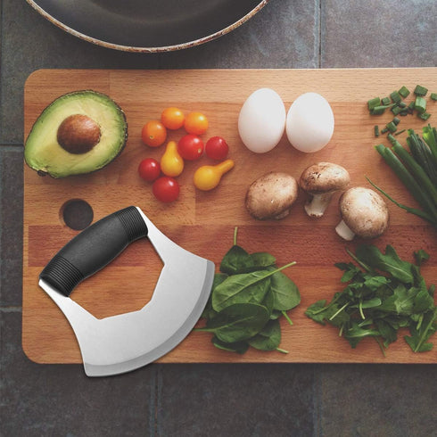 Luxiv Mezzaluna Knife Salad Chopper, Salad Chopper Stainless Steel Mezzaluna Knife with Protection Cover Vegetable Chopper Mincing Knife for Pizza...