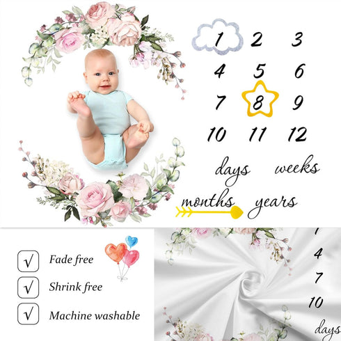 CSFOTO Flowers Baby Monthly Milestone Blanket Newborn First Year Growth Mat Baby Shower Memory Keepsake Gift Picture Recording Blanket 60"x40" wit...