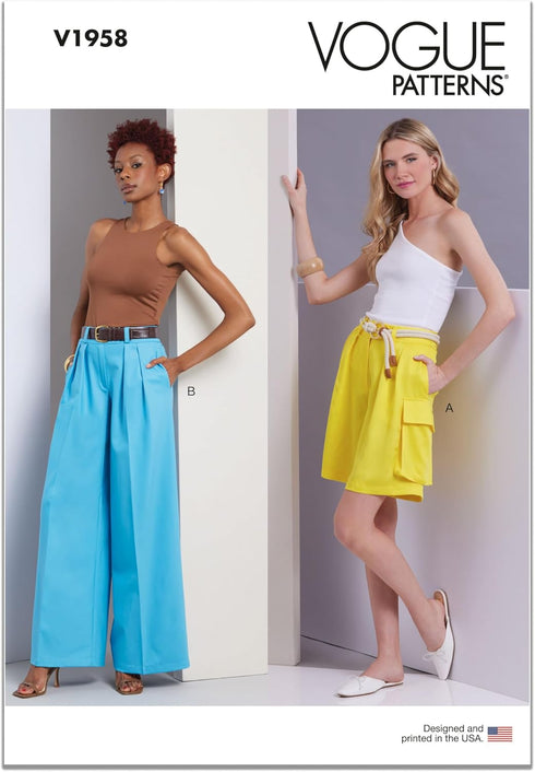 Vogue Misses' Wide-leg Pleated Shorts and Pants Sewing Pattern Packet, Design Code V1958, Sizes 16-18-20-22-24...