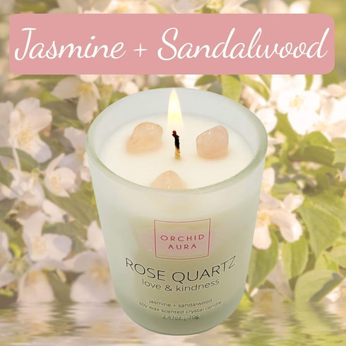 Soy Candles with Healing Crystals. Citrine, Rose Quartz, Amethyst Crystal. Eucalyptus + Lemongrass, Jasmine + Sandalwood, Clary Sage + Lavender. 3...