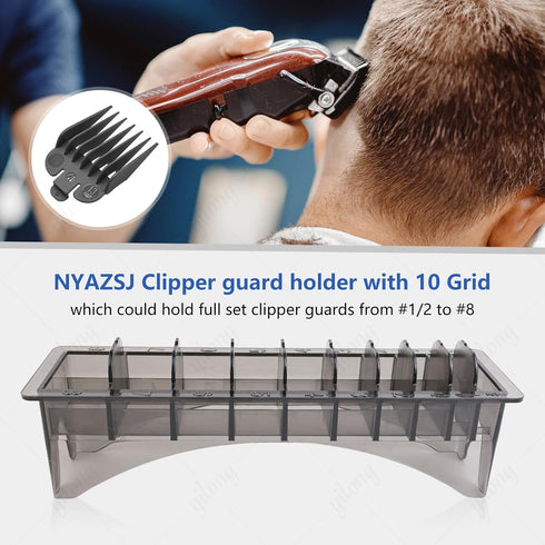 Hair Clipper Guard and Comb Holder Case - Professional Organizer for Universal Hair Clippers with 10 Slots - Rectangular Plastic Guide Comb Storag...