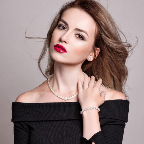 Glenmal 8 Pcs Pearl Jewelry Set for Women Faux Necklaces Earrings Bracelet Jewelry Set Imitation Long Tea Party Pearls Pearl Jewelry for Girls Cos...