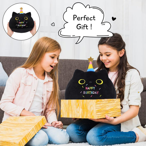 Black Cat Plush, 13.7" Cat Stuffed Animal, Soft Cute Cat Plushie, 3D Cat Shape Design Pillow for Boys Girls, Sofa Bedroom (Birthday Cat)...