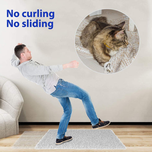 Rug Tape,16 Pcs Dual Sided Washable Removable Rug Stopper Grip Your Area Rug, Non Slip Adhesive Prevent Curl for Hardwood Floors Grip Carpet Corne...