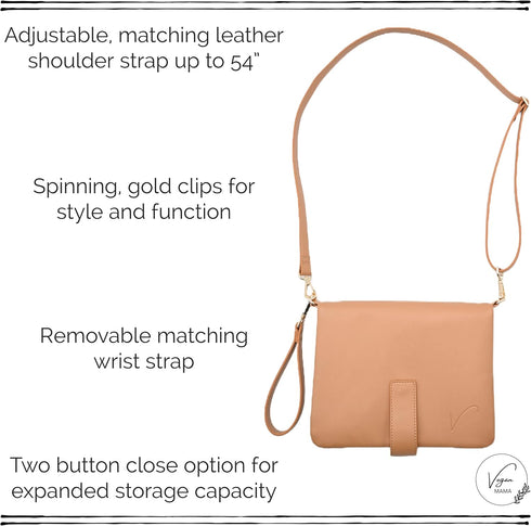 Diaper Clutch Bag/Tan Vegan Leather/ 9in x 7in x 1in/ Minimalist Travel Diaper Bag/Mini Diaper Bag/Wipe Dispenser Pouch/Secure Inner Zipper Pouch...