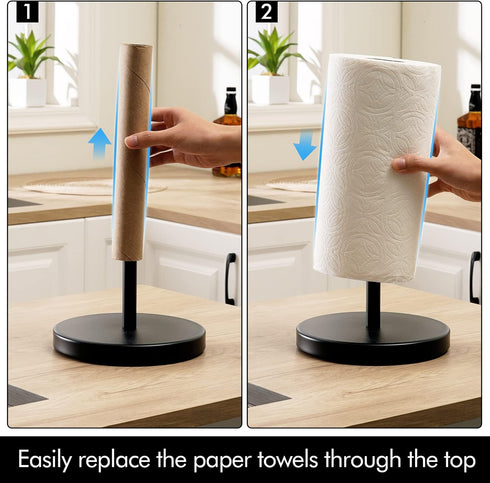 KES Matte Black Paper Towel Holder Countertop, Kitchen Paper Roll Holder Stand with Weighted Base Heavy for Standard or Gaint Rolls SUS304 Stainle...
