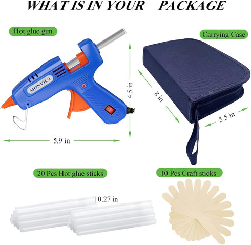 MONVICT Hot Glue Gun Kit, Mini Glue Gun with Carrying Case,20 Pcs Premium Glue Sticks, 10 Pcs Wood Craft sticks, Fast Preheating Hot Melt Glue Gun...