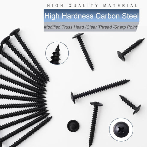 80pcs #8 × 1-1/2” Modified Truss Head Wood Screws, Phillips Drive, Black Wood Screws, Screws with Screwdriver Bit...