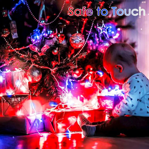 SANJICHA Red White and Blue Lights, 100 LED 33FT 4th of July Decorations Lights, 8 Modes Clear Wire Waterproof Patriotic Light for Independence Da...