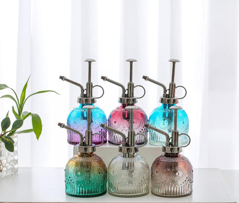 Glass Plant Mister Spray Bottle, 6.3inch Tall Vintage Plant Spritzer Watering Can, Succulent Watering Bottle with Top Pump, Plant Mister Glass Wat...
