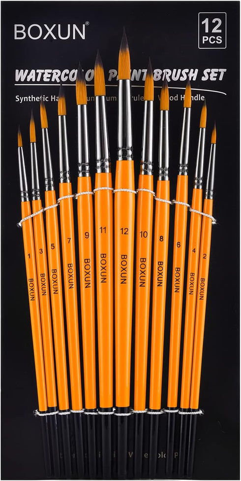 Round Watercolor Paint Brushes Set - Professional 12 Piece Gouache Paint Brushes for Artist, Acrylic, Gouache, Oil, Miniature,Model, Face Painting...