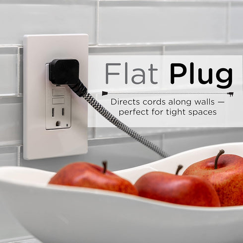 Cordinate Designer 3-Outlet Extension Cord, 2 Prong Power Strip, Extra Long 8 Ft Cable with Flat Plug, Braided Chevron Fabric Cord, Slide-to-Lock ...