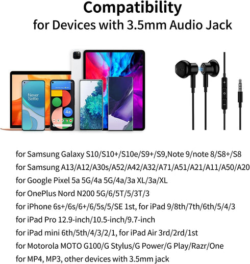 3.5mm Earbuds Noise Canceling Headphones with Microphone Magnetic in-Ear Wired 3.5mm Jack Earphone for Moto G Power Pure Google Pixel 4a 3a 5a Sam...