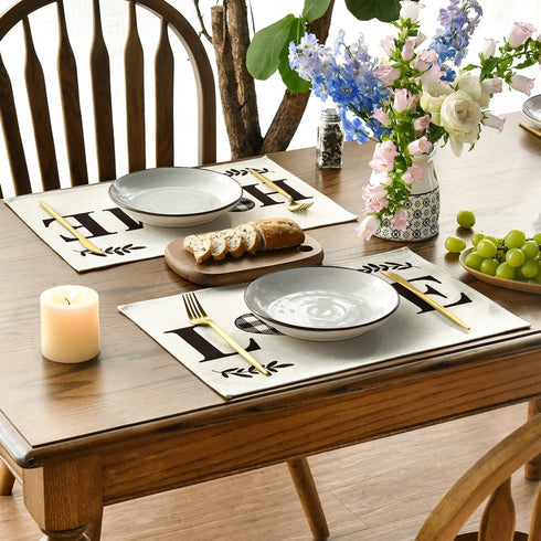 Artoid Mode Love Family Together Home Buffalo Plaid Placemats for Dining Table, 12 x 18 Inch Holiday Vintage Thanksgiving Washable Table Mat Set o...