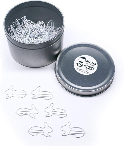 Bunny Rabbit Shaped Paper Clips Great for Paper Clip Collectors or Office Gift - Comes in Round Tin with Lid and Gift Box (White 100 Count)...