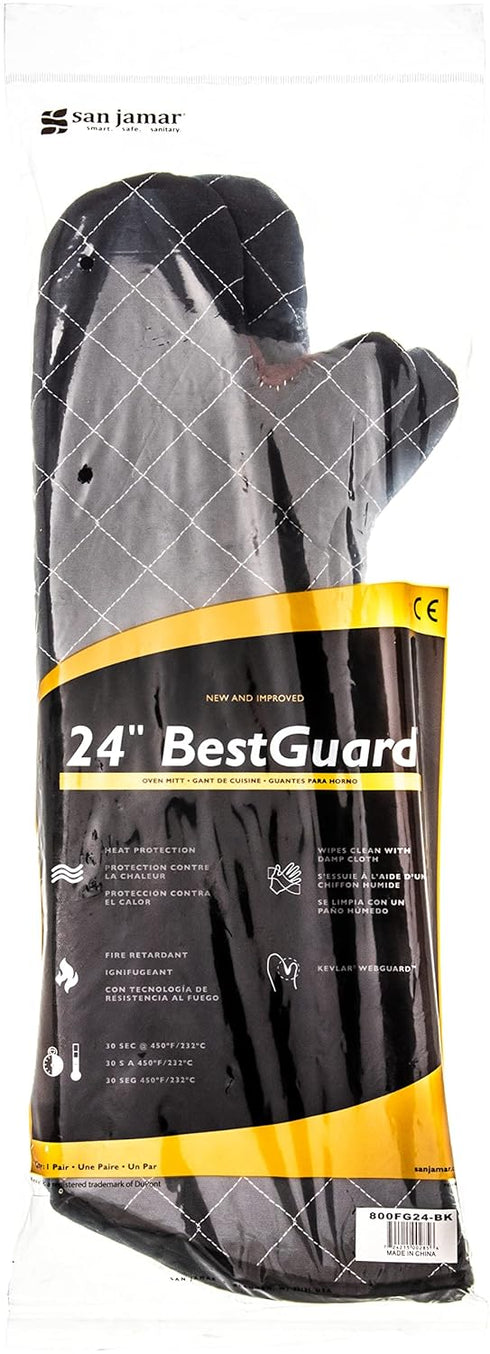 Carlisle FoodService Products 800FG24-BK BestGuard Commercial Heat Protection Up to 450° F Oven Mitts (Pair), 24" Length, Black...