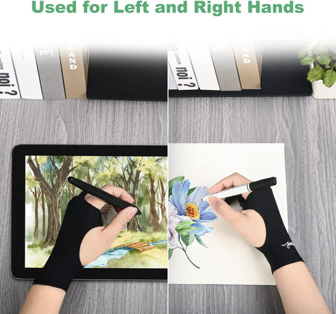 Digital Drawing Glove Right Hand for ipad, Paper Sketching,2 Pack Artist Glove for Drawing Tablet,Two Finger Art Glove Left Hand,Smudge Guard,Smal...