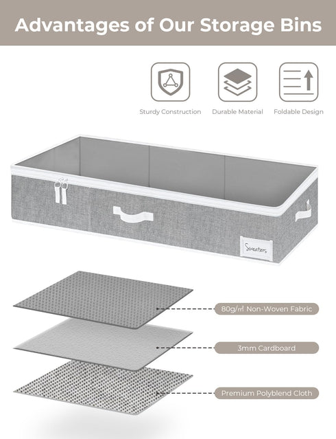 StorageWorks Under Bed Storage Containers with Handles and Label Holder, 2 Pack Ultra-thick Fabric Underbed Bins, Closet Organizer for Clothes, Bl...