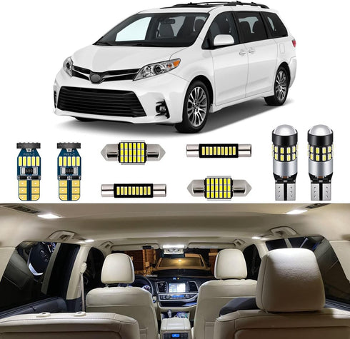 15 Piece White Interior LED Lights Kit for Toyota Sienna 2011 2012 2013 2014 2015 2016 2017 2018 2019 2020 2021 Super Bright 6000K Interior LED Li...
