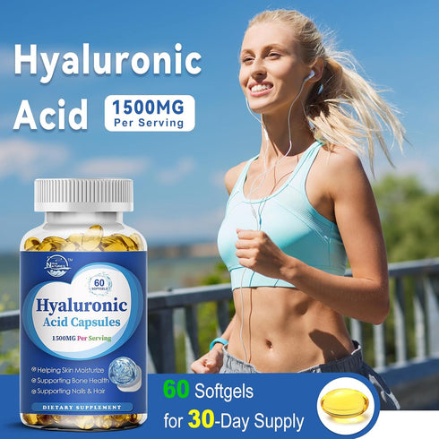 Nature's live Hyaluronic Acid Supplements, 1500mg High Bioavailable Dietary Hyaluronic Acid Capsules, Double Strength Skin Hydration, Joint Lubric...