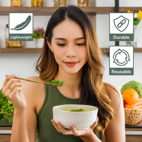 BambooMN 8" Reusable Solid Bamboo Deluxe Dinner Spoon - Dining Flatware - Kitchen Utensils - 10 pcs...