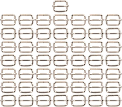 BIKICOCO Metal Slide Adjuster Buckle Tri-Glides with Movable Center Bar, for Straps, 0.6 x 0.51 Inch, Silver, Pack of 50...