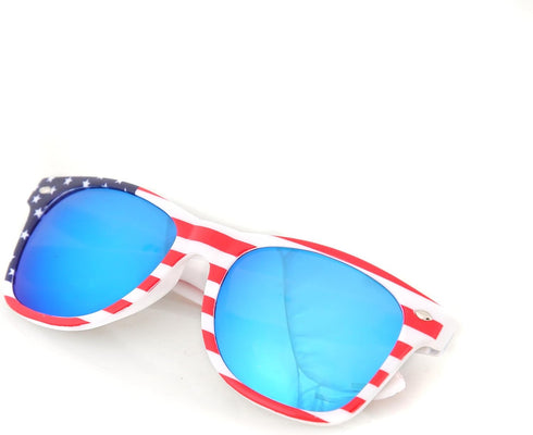 Classic Eyewear Retro 80's American USA Flag 4th of July Frame Sunglasses (White/Ice Blue, 52)...