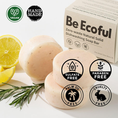 BeEcoful Zero Waste Natural Dish Soap Bar (Pack of 3) - Vegan Dishwashing Block, Eco-friendly with Plastic-Free Packaging, Sustainable Organic Ing...