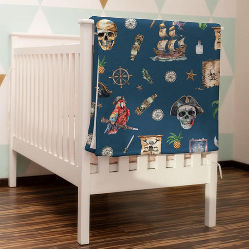 Ocean Pirate Ship Skull Parrot Palm Trees Baby Blanket for Boys Fun Boy's Nautical Nursery Receiving Blankets Soft Flannel Swaddle Blanket Newborn...