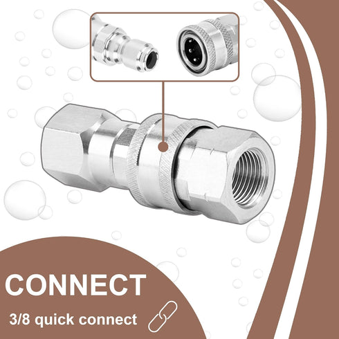 3/8” Quick Connect Fittings, Pressure Washer Swivel Fitting, Power Washer Swivel Connector, 3/8” NPT Female Quick Connect Kit, Stainless Steel...