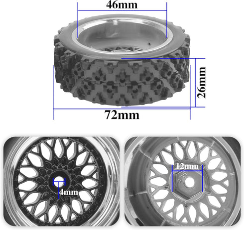 ShareGoo RC 1/10 On Road Tires & Wheel 12mm Hex Plastics Rims Compatible with Tamiya TT01 TT02 Kyosho Sakura D3 Traxxas 4Tec 2.0 1/10 RC On Road R...